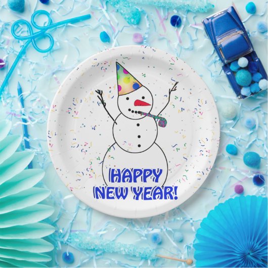 Frohes neues Jahr vom feierlichen Schneemann Pappteller (Party)