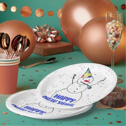 Frohes neues Jahr vom feierlichen Schneemann Pappteller (Multi)