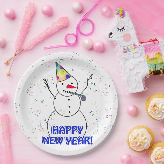 Frohes neues Jahr vom feierlichen Schneemann Pappteller (Party)
