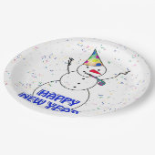 Frohes neues Jahr vom feierlichen Schneemann Pappteller (Schrägansicht)