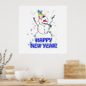Frohes neues Jahr vom feierlichen Schneemann Poster (Küche)