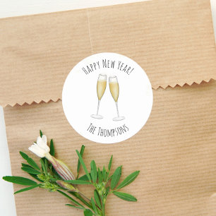 Frohes neues Jahr Wasserfarbe Champagner Cute Lust Runder Aufkleber