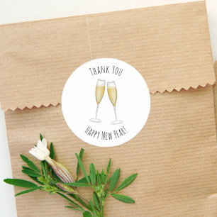 Frohes neues Jahr Wasserfarbe Champagner Danke Runder Aufkleber
