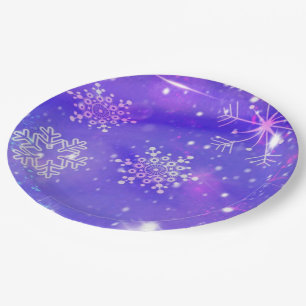 Frohes neues Jahr Weihnachten Lila Glitter Sterne Pappteller