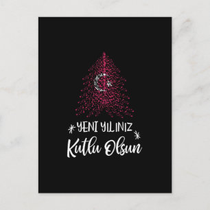 Frohes Neues Jahr Weihnachtsbaum mit türkischer Fl Feiertagspostkarte