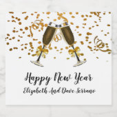 Frohes neues Jahr Weinkultur-Label Gold auf Weiß Schaumweinetikett (Einzelnes Label)