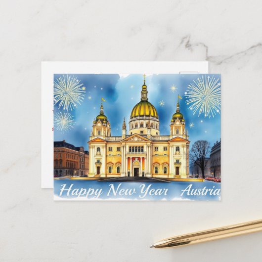 Frohes Neues Jahr Wien Österreich Festival Postkarte (Vorderseite/Rückseite Beispiel)