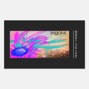 Frohes neues Jahr - Wiese bei Sonnenuntergang Rechteckiger Aufkleber