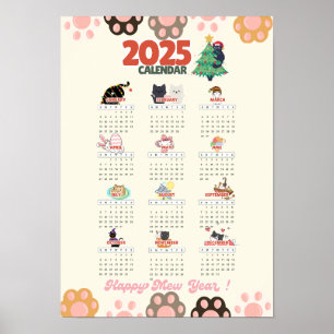 Frohes neues Katz Jahr 2025 Wandkalender für Katze Poster