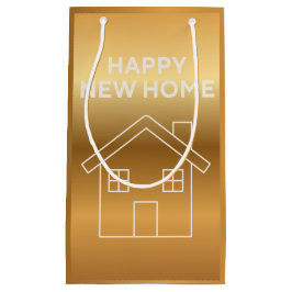 Frohes neues Zuhause - Goldener Farbverlaufshinter Kleine Geschenktüte