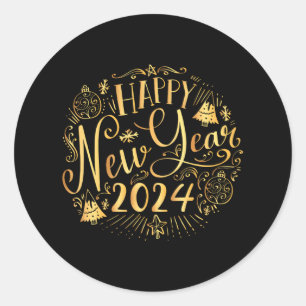 Frohes Neujahr 2024 Silvester Party Supplies Runder Aufkleber