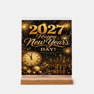 Frohes Neujahr 2027   Luxus-Feuerwerk in Gold Acrylschild