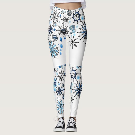 Frohes Neujahr Schneeflocken Leggings (Vorderseite)