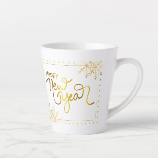 Frohes Neujahr Tasse, Tasse 2023, Gold und Weiße T (Rechts)