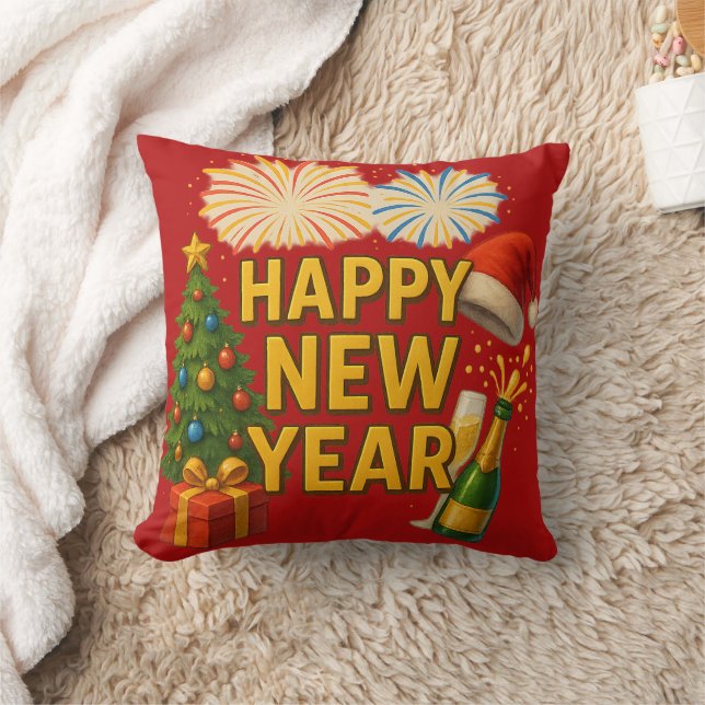Frohes Neujahrs-Feier-Sticker  Kissen (Decke)