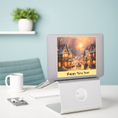 Frohes Neujahrsfest Aufkleber (Laptop auf Schreibtisch)