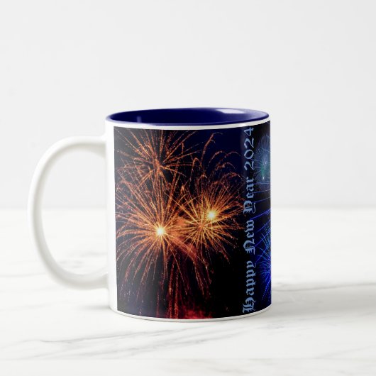 Frohes Neujahrskaffee Mugs 2024 Zweifarbige Tasse (Links)