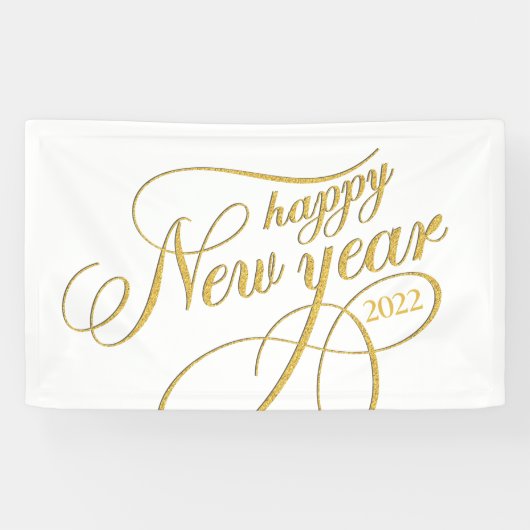 Frohes New Year Gold & White Typografy Banner (Horizontal)