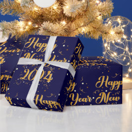 Frohes New Year Navy Wrapping Paper Geschenkpapier