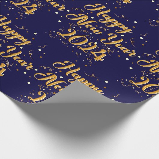 Frohes New Year Navy Wrapping Paper Geschenkpapier (Ecke)