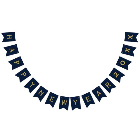Frohes New Year Party 2025 Navy Blue Gold Wimpelkette (Alle)