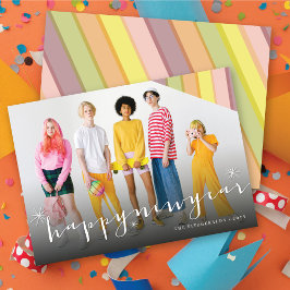 Frohes New Year Stars und farbenfrohe Stripes Foto Feiertagskarte