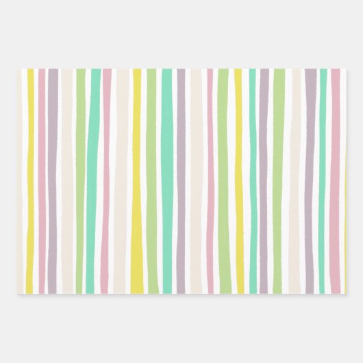 Frohes Osterfarben Moderne Streifen Pastell Gesche Geschenkpapier Set (Vorderseite)
