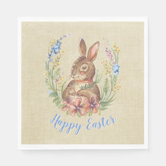 Frohes Ostern Bunny im Garten Wasserfarben Blume Serviette (Vorderseite)