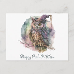 Frohes Owl-O-Ween Mystisches Pastell-Eule Hallowee Feiertagspostkarte