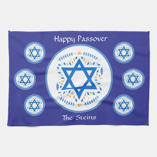 Frohes Pessach Blaue Davidstern NAME  Geschirrtuch (Horizontal)