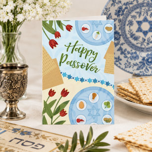 Frohes Pessach Eleganter Blumen-Seder-Teller & Mat Karte