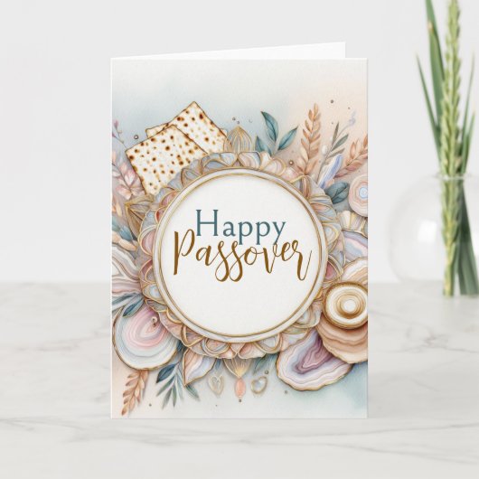 Frohes Pessach Seder Rosa Beiger Achat Marmor Karte (Vorderseite)