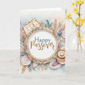 Frohes Pessach Seder Rosa Beiger Achat Marmor Karte (Gelbe Blume)