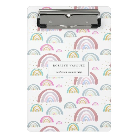 Frohes Regenbogen-Muster personalisiertes Klemmbre Mini Klemmbrett (Vorderseite)