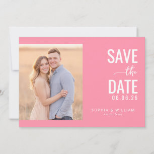 Frohes Rosa Minimalistisches Foto Save The Date