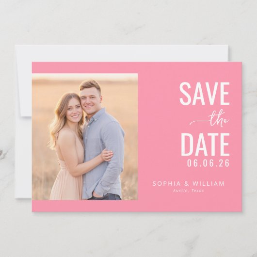 Frohes Rosa Minimalistisches Foto Save The Date (Vorderseite)