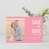 Frohes Rosa Minimalistisches Foto Save The Date (Stehend Vorderseite)