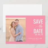 Frohes Rosa Minimalistisches Foto Save The Date (Vorne/Hinten)