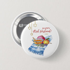 Frohes Rosh Hashanah in Aquarell Button
