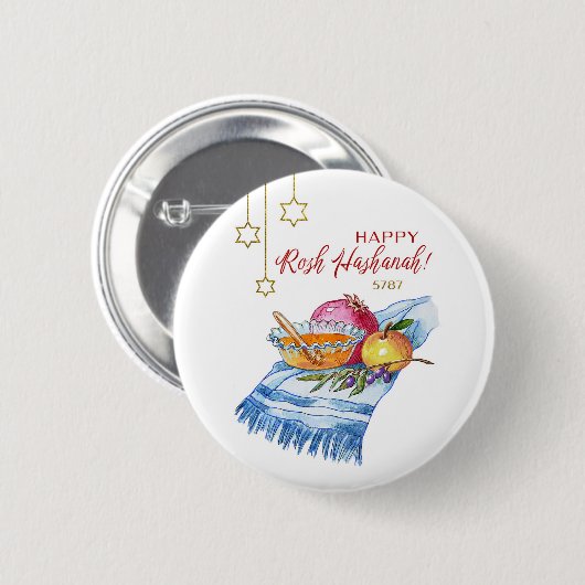 Frohes Rosh Hashanah in Aquarell Button (Vorne & Hinten)