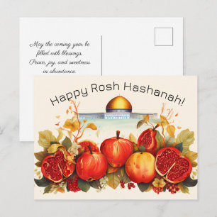 Frohes Rosh Hashanah mit Felsendom & Apfel Postkarte