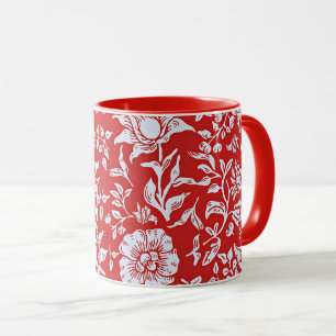 Frohes rot-weißes vintage Blumenmuster Tasse