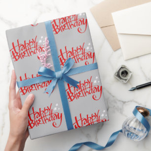 Frohes rotes Geburtstags- auf Grau Geschenkpapier