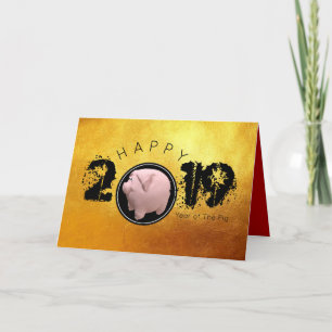 Frohes Schweinejahr 2019 Original 3D goldene Grußk Feiertagskarte