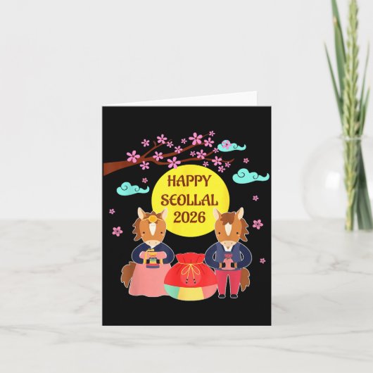 Frohes Seollal 2026 Koreanisches Neujahr des Pferd Karte (Vorderseite)