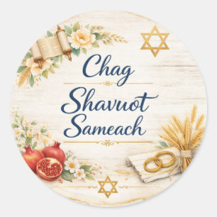 Frohes Shavuot Aufkleber, Chag Shavuot Sameach Runder Aufkleber