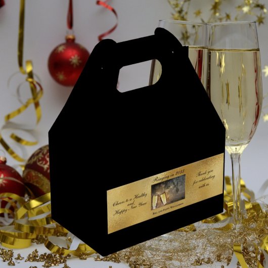 Frohes Silvester Elegant Modernes Schwarzes Gold Geschenkschachtel