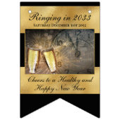 Frohes Silvester Elegant Modernes Schwarzes Gold Wimpelkette (Erste Fahne)