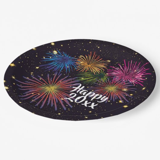 Frohes Silvesterabend-Party-Teller Pappteller (Schrägansicht)