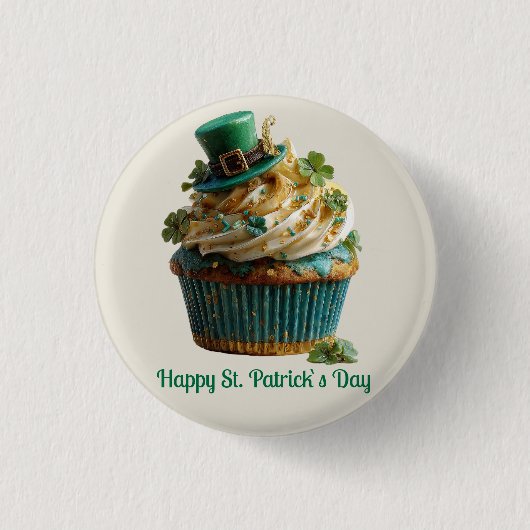 Frohes St. Patrick's Day Glückscupcake Button (Vorderseite)